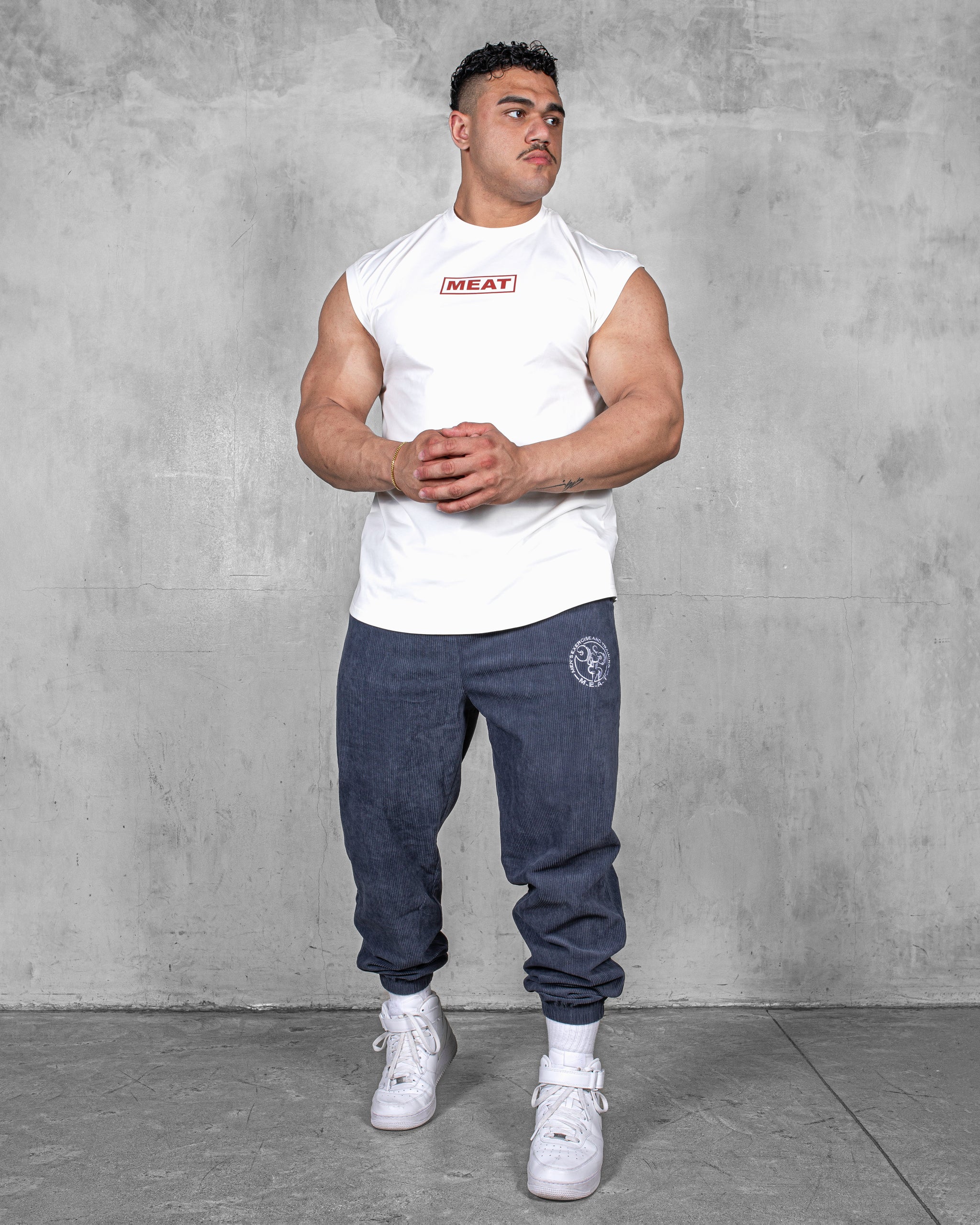 CUTOFF MUSCLE TEE - ORIGIN / WHITE – MEAT® SPORTSWEAR