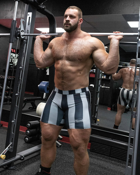 BODYBUILDING SHORTS – MOTORS / STRIPE GREY