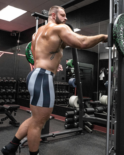 BODYBUILDING SHORTS – MOTORS / STRIPE GREY