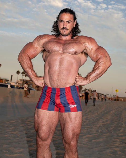 MUSCLE SHORTS – MOTORS / STRIPE REDBLUE