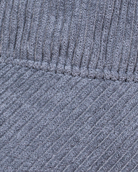 Close-up of textured grey corduroy fabric