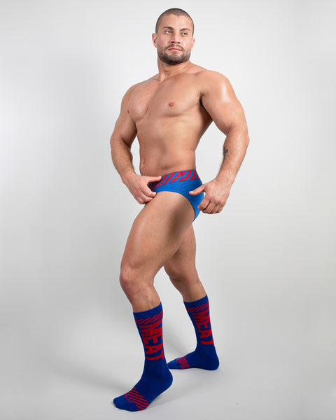 MID-CALF WEIGHTLIFTING SOCKS - LINEOUT BLUE/RED