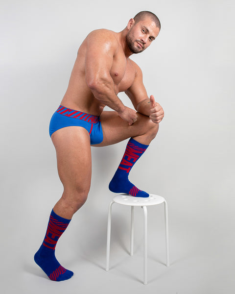 MID-CALF WEIGHTLIFTING SOCKS - LINEOUT BLUE/RED