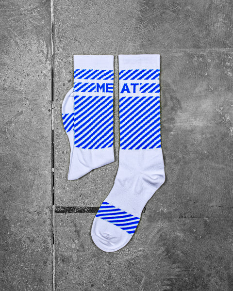 MID-CALF WEIGHTLIFTING SOCKS - WHITE/BLUE